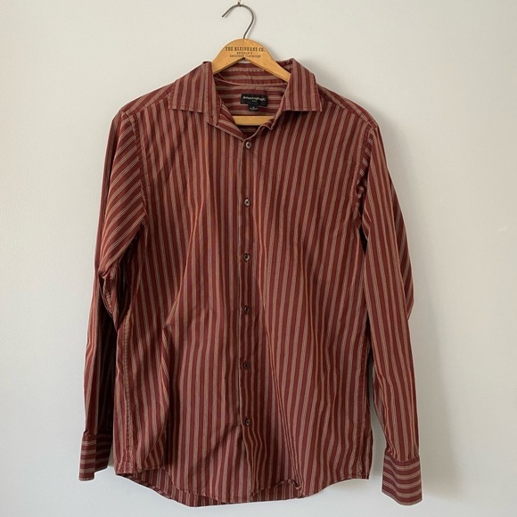 Banana Republic Factory Men's Button Down Shirt, Burgundy Striped, Medium - Picture 1 of 6